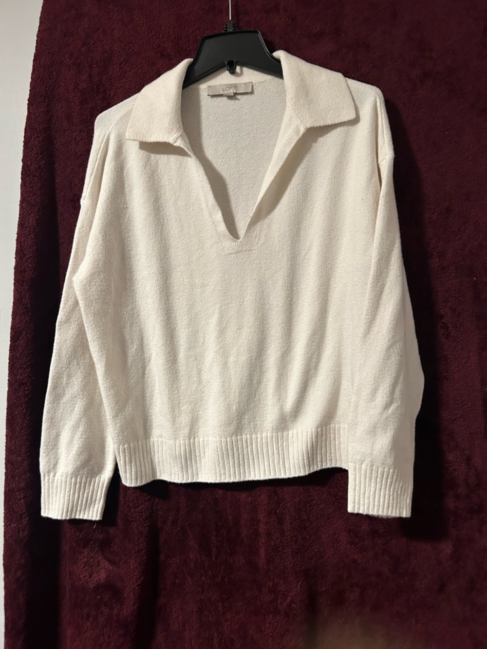 LOFT Creamy White Collared Polo Sweater - Cozy & Chic -  size M